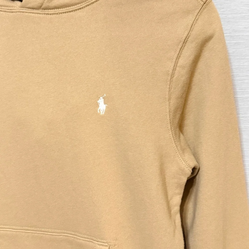 Polo Ralph Lauren Boys Khaki Tan Hoodie Logo Hood Pullover Size M 10-12